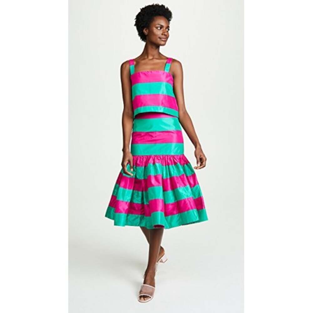 Leal Daccarett Pink Green Venus Striped 2PC Top Skirt Set Size 8